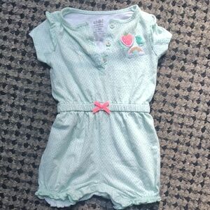 Child of Mine Light Green Romper with Pink Accents​​